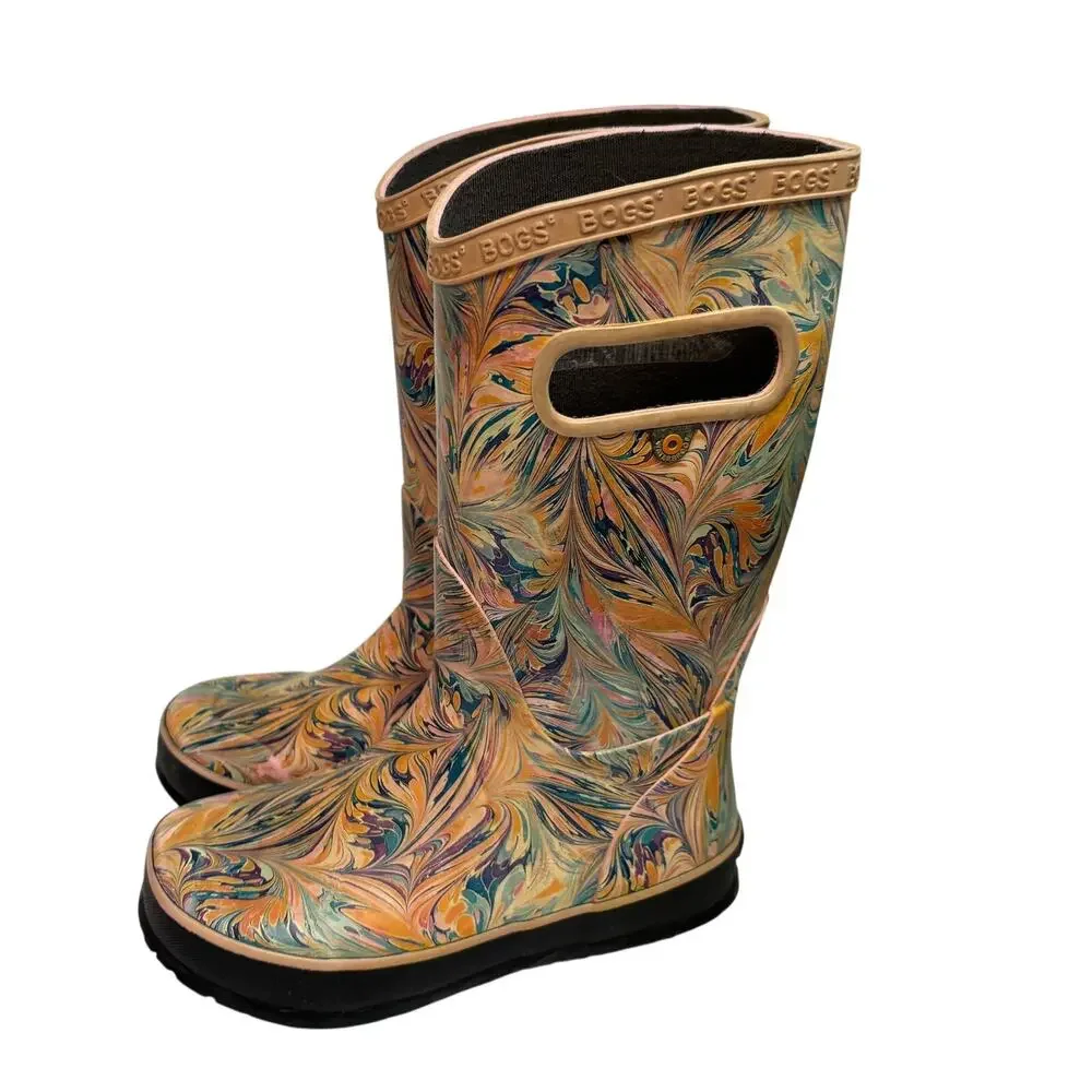 Bogs Girls Rain Boots Marbled Pink Waterproof Muckers Size 11-12